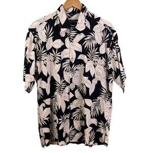 Tori Richard Black Cream Hawaii Pineapple Graphic Aloha Short Sleeve USA Medium